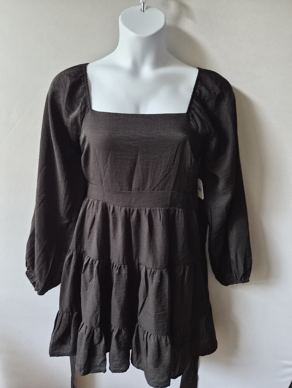NWT Altar'd State Black Tiered Babydoll Long-Sleeve Mini Dress